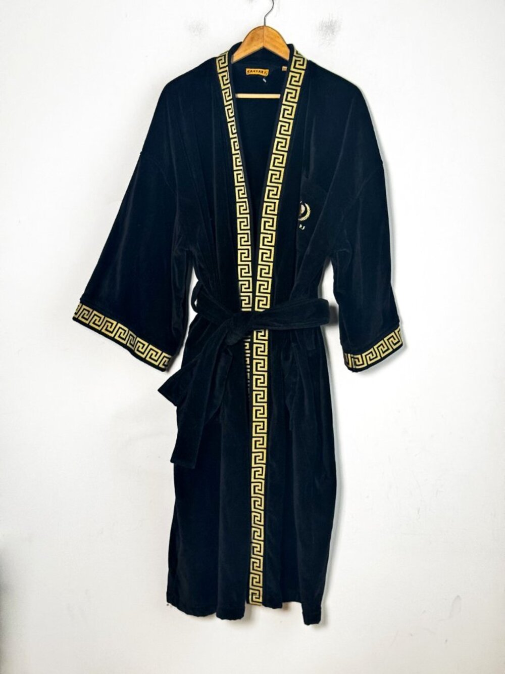 Ceasar's Palace Casino Black Gold Terry Cloth Midi Robe L